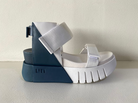 Navy White Leather Sandal