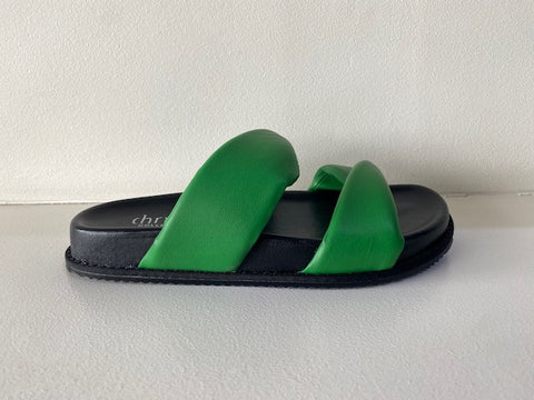 Green Black Leather Slide