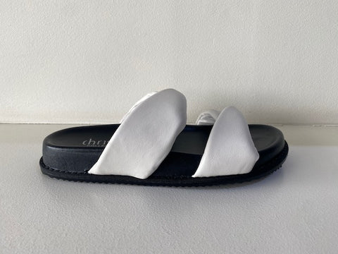 White Black Leather Slide