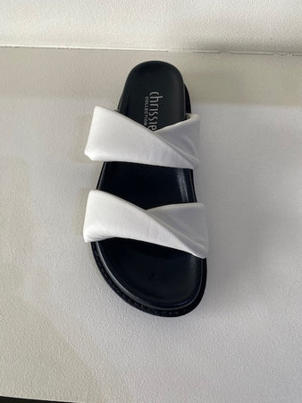 White Black Leather Slide