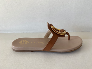 Tan Leather Gold Buckle Jandal