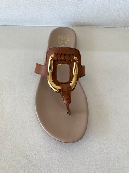 Tan Leather Gold Buckle Jandal