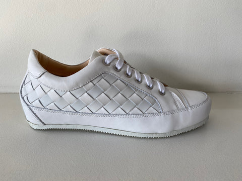 White Weaved Leather Sneaker
