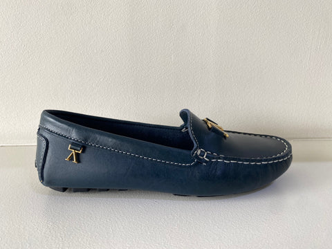 Navy Blue Leather Moccasin
