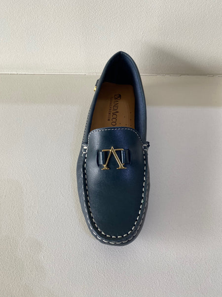 Navy Blue Leather Moccasin