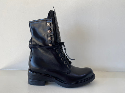 Black Leather Combat Boot