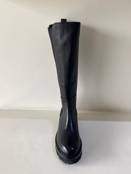 Black Leather Knee High Chunky Soled Boot