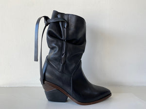 Black Leather Slouch Ankle Boot
