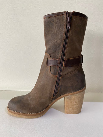 Brown Suede Heeled Ankle Boot