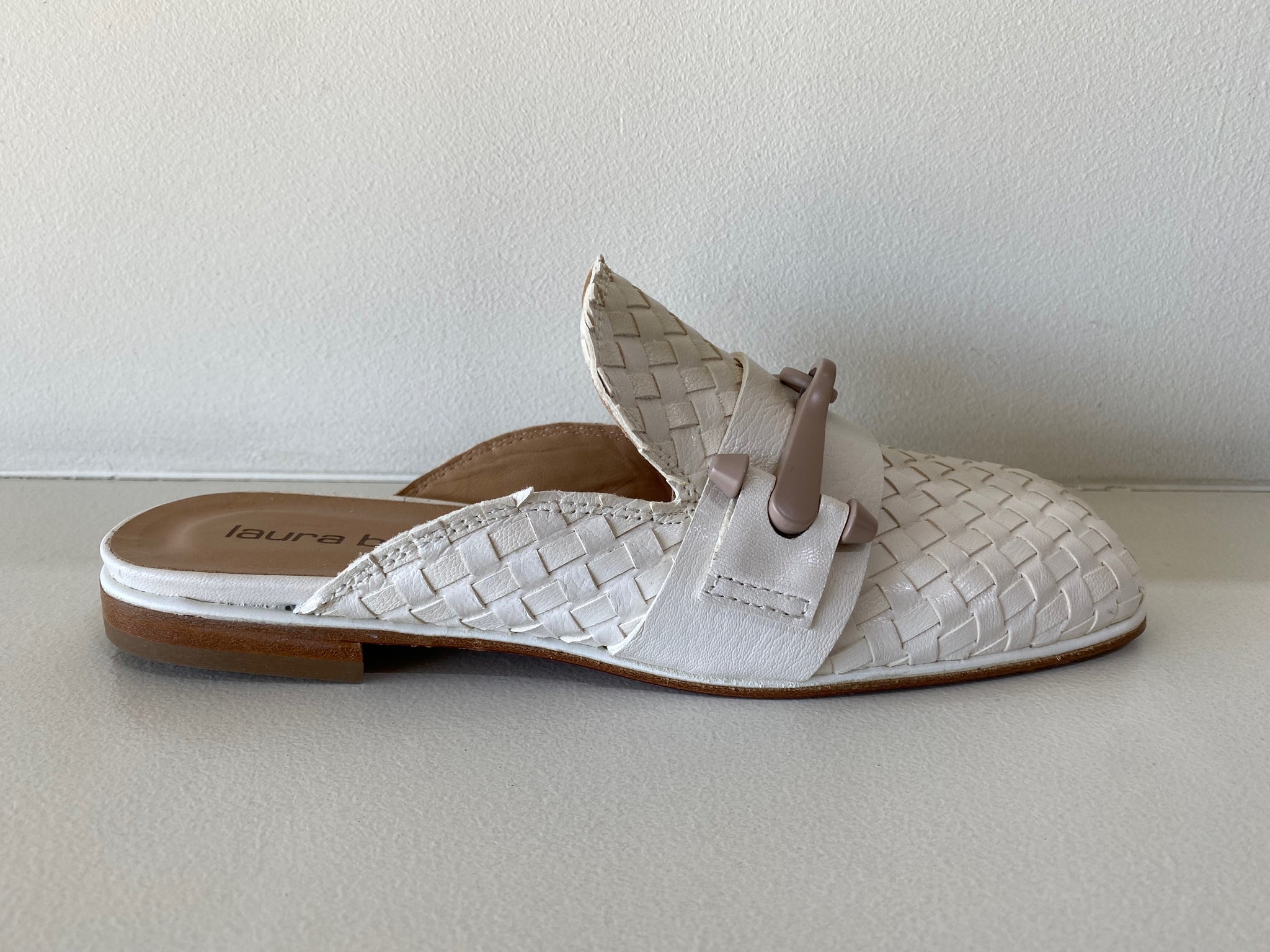 White Weaved Leather Mule