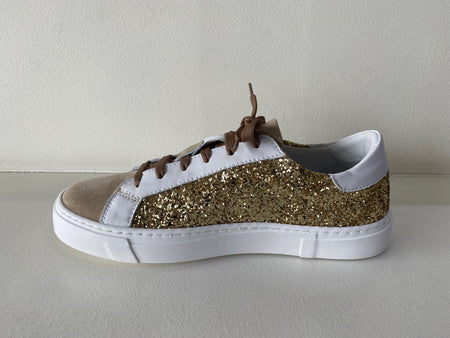 Flout White Leather Gold Glitter Sneaker