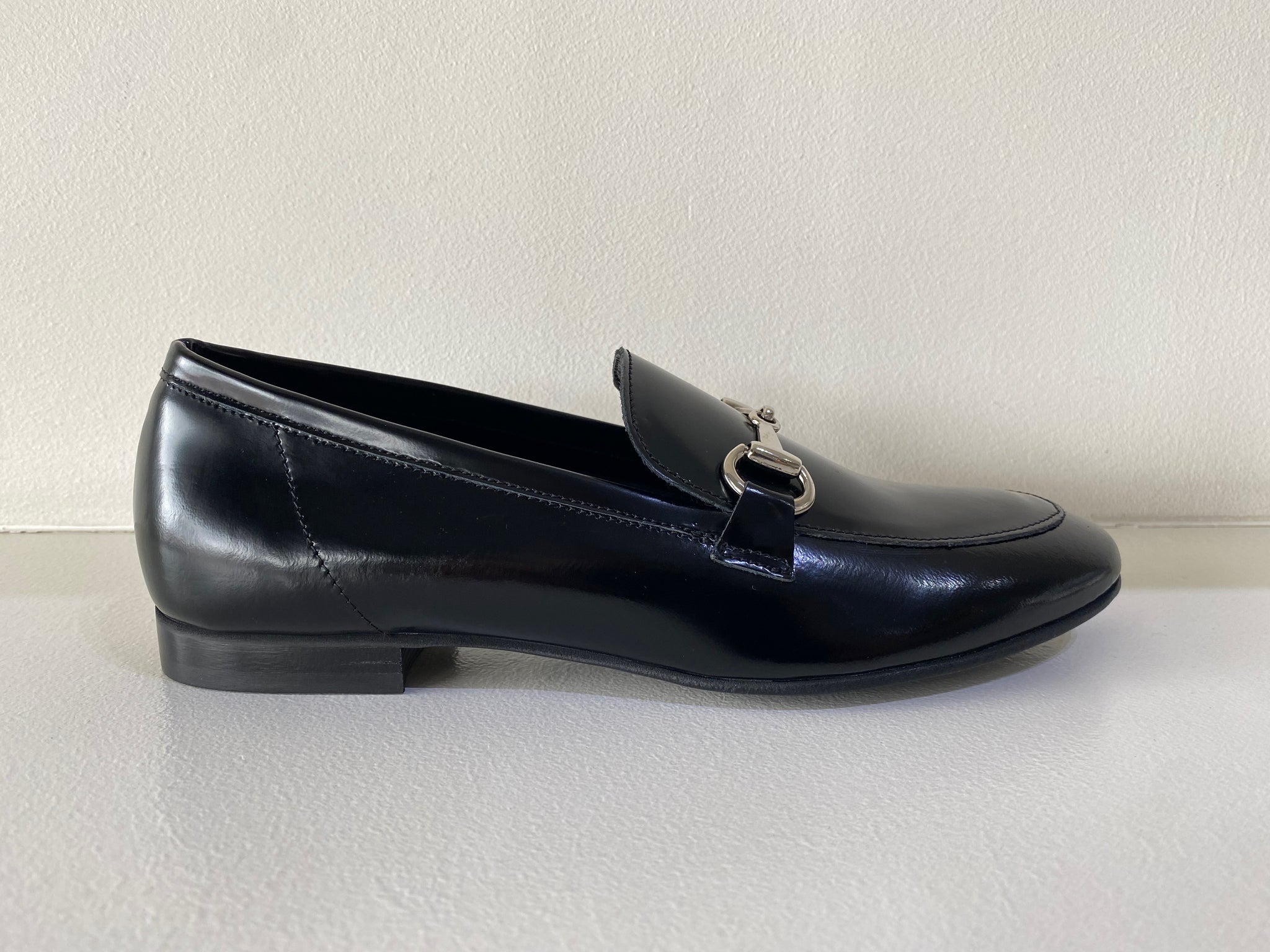 Black High Shine Leather Loafer