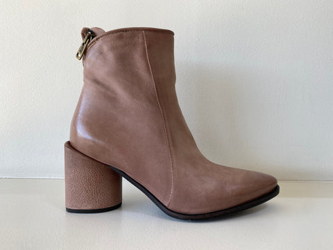 Pink Leather Heeled Ankle Boot