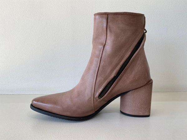 Pink Leather Heeled Ankle Boot