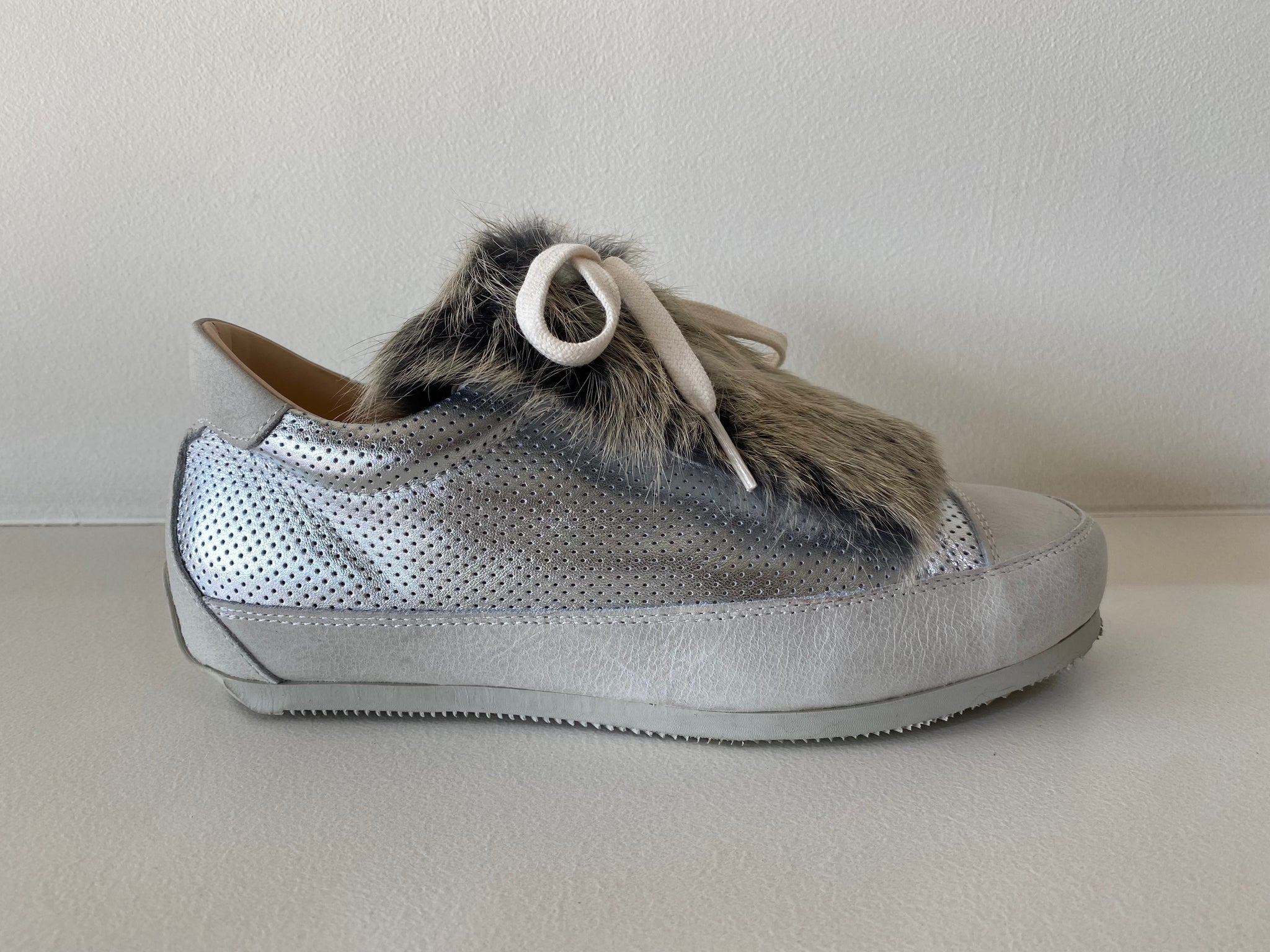 SIlver Metallic Rabbit Fur Sneaker
